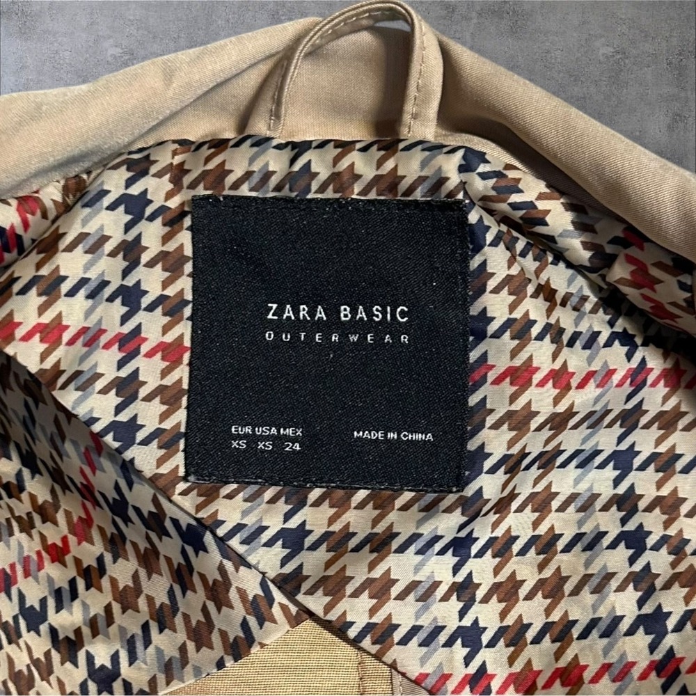 Zara Basic Outerwear Beige Double Breasted Trench Coat Belted XS - Picture 6 of 16